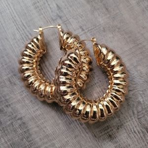 Chunky Gold Textured Hoop Earrings